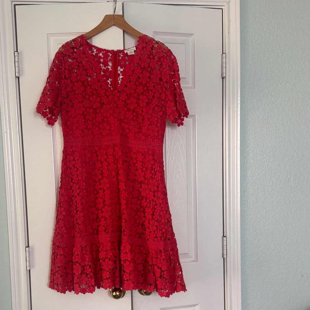 Shoshanna Coral Red Floral Crochet Dress